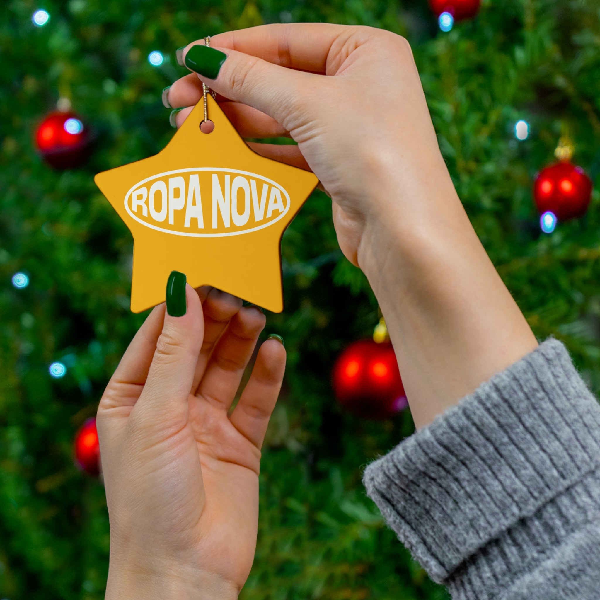 Ropa Nova Ceramic Star Ornament — Retro Logo Holiday Decoration