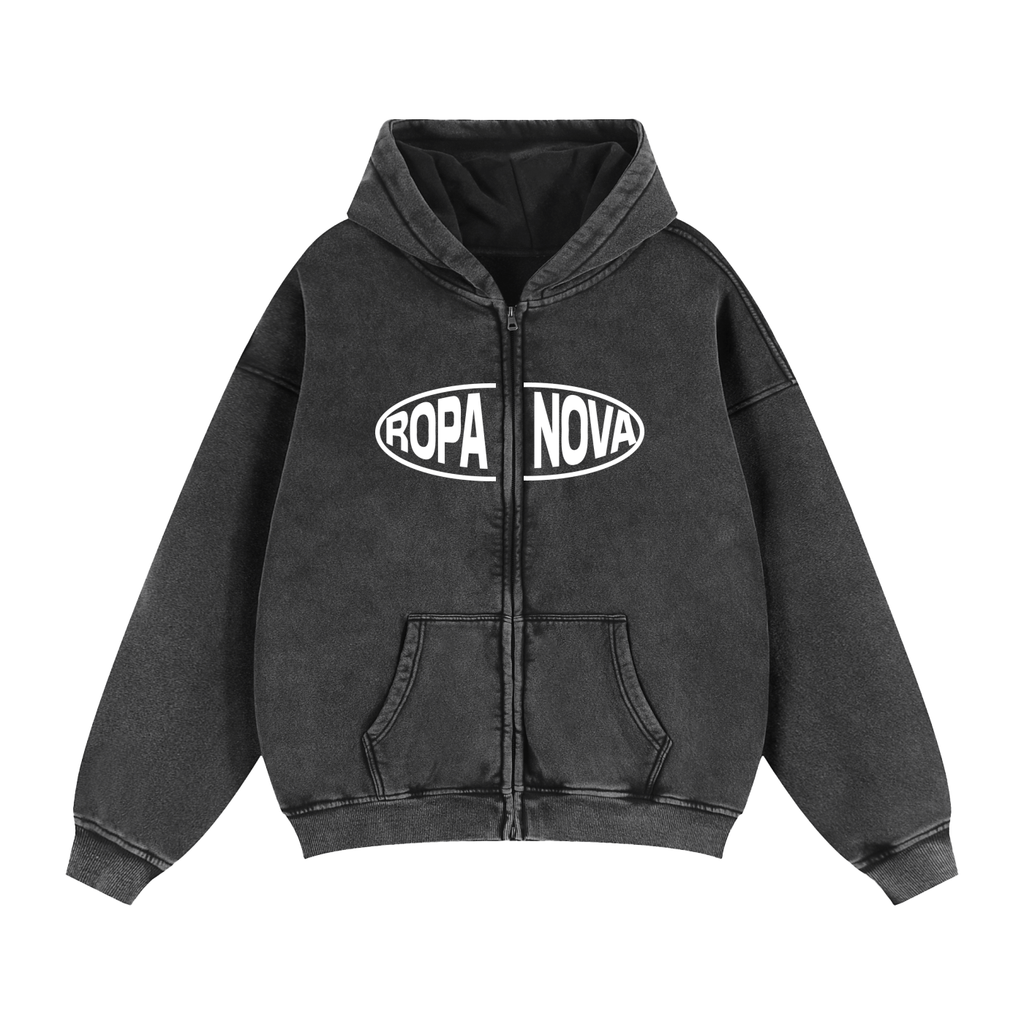 Greatness Snow washed Zip up hoodie (white)