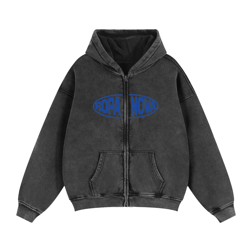 Greatness Snow washed Zip up hoodie (blue)