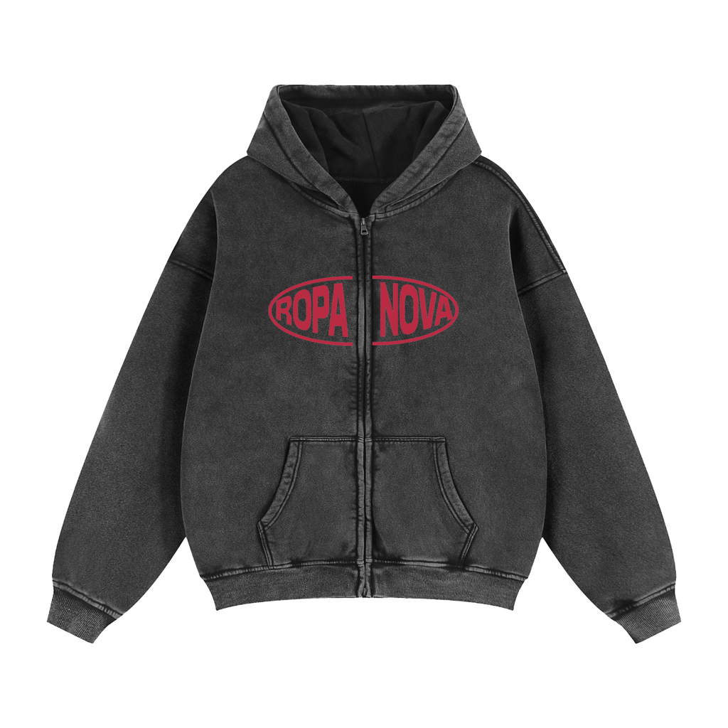 Greatness Snow washed Zip up Hoodie (Red)