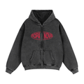 Greatness Snow washed Zip up Hoodie (Red)