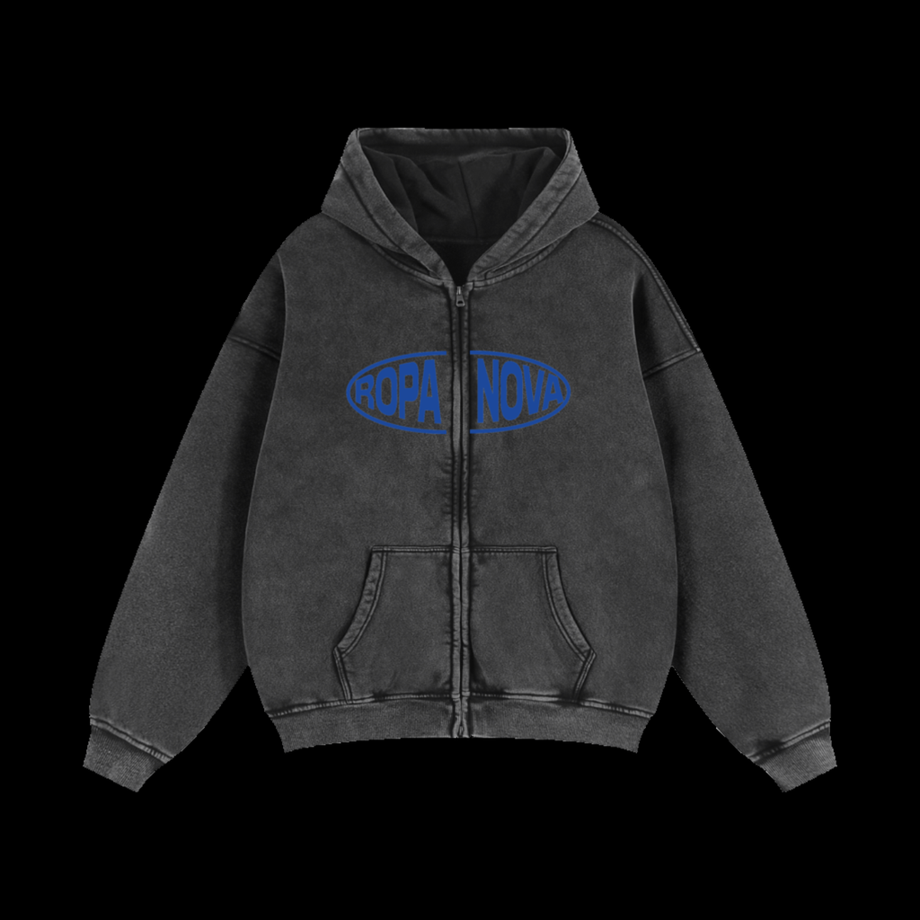 Greatness Snow washed Zip up hoodie (blue)