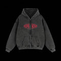 Greatness Snow washed Zip up Hoodie (Red)