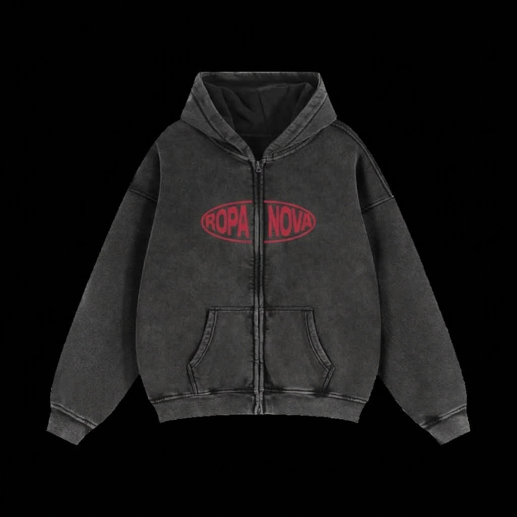 Greatness Snow washed Zip up Hoodie (Red)
