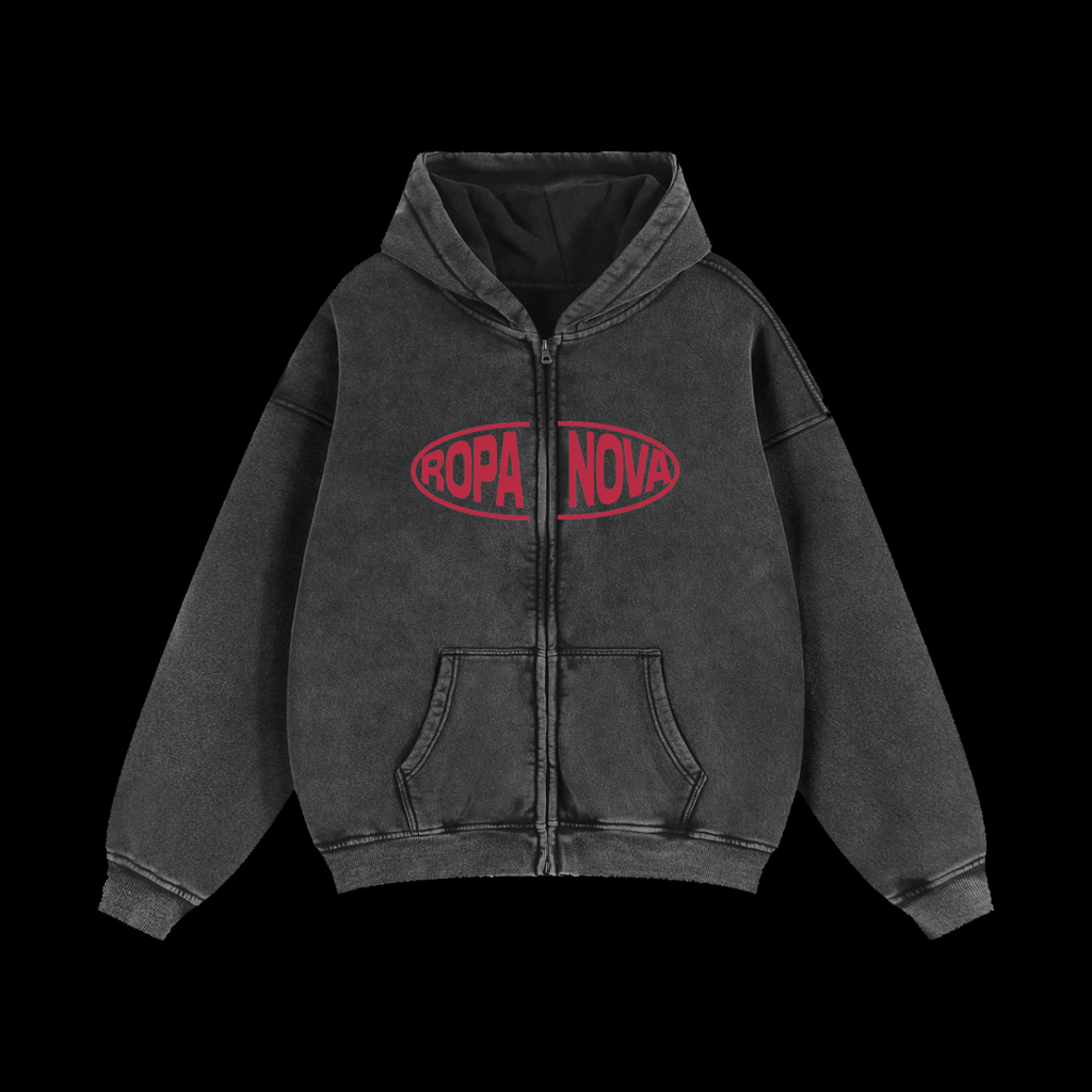 Greatness Snow washed Zip up Hoodie (Red)