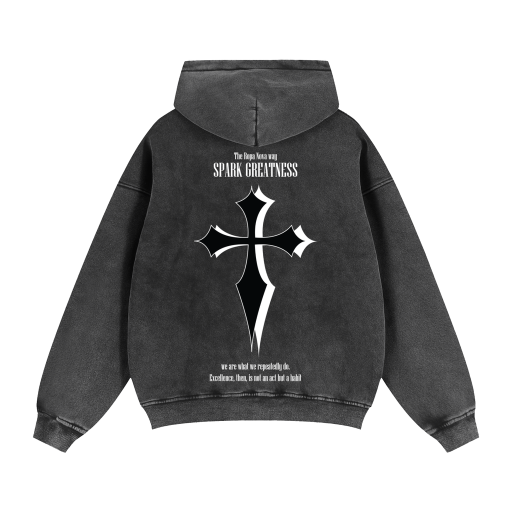 Greatness Snow washed Zip up hoodie (white)
