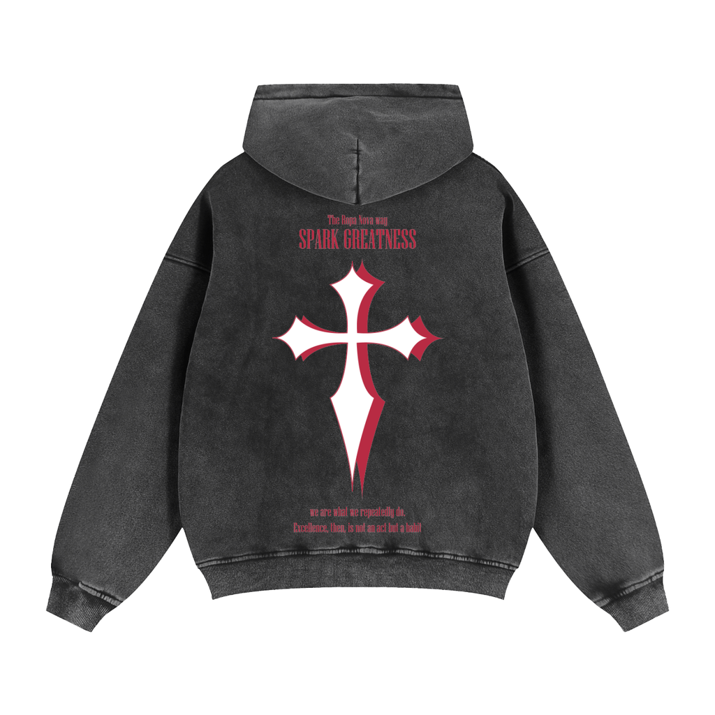 Greatness Snow washed Zip up Hoodie (Red)